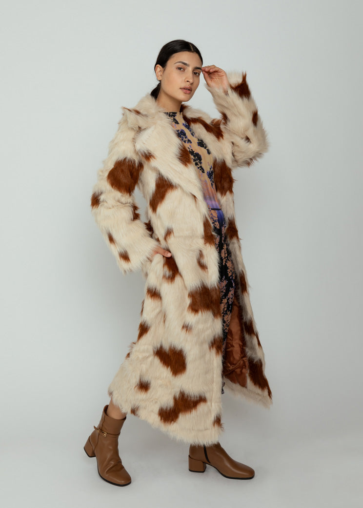 OOFWear Cow Print Eco Fur Long Coat