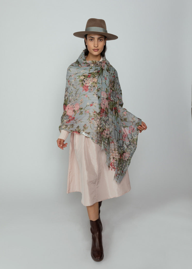 Epice Sky Floral Wool Shawl