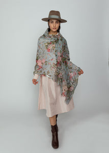 Epice Sky Floral Wool Shawl