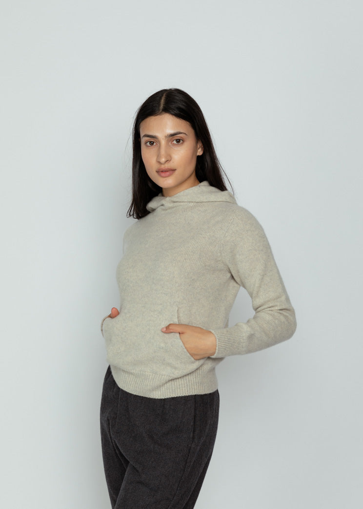 Evam Eva Light Gray Seamless Cashmere Hoody