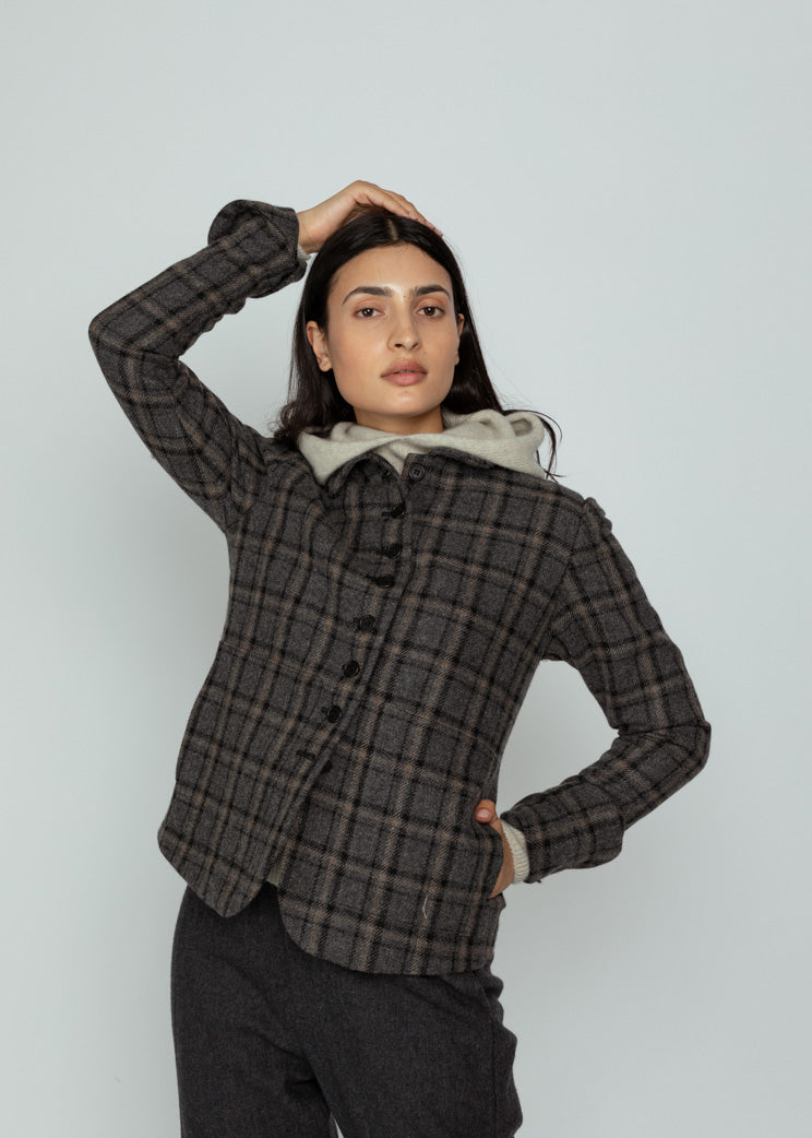 Mona Thalheimer Charcoal Plaid Barn Jacket