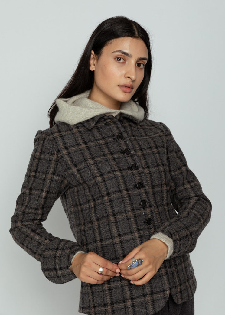 Mona Thalheimer Charcoal Plaid Barn Jacket