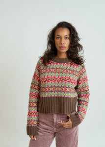 Smythe Pink Fair Isle Cropped Crewneck Sweater