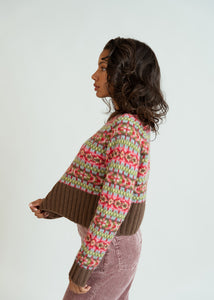 Smythe Pink Fair Isle Cropped Crewneck Sweater