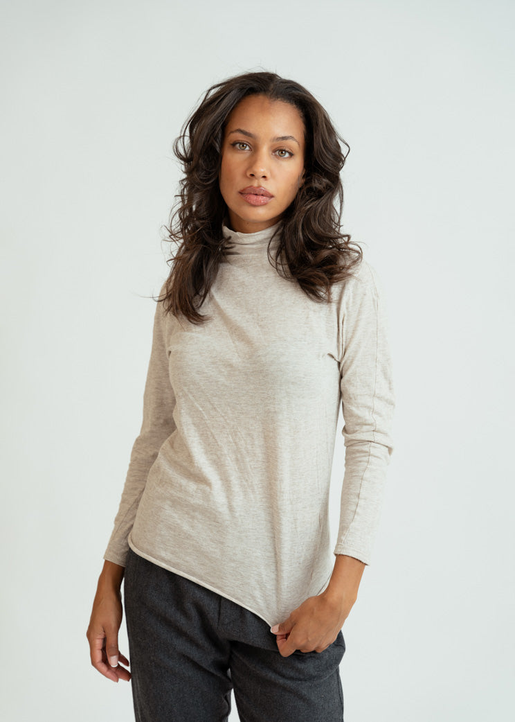 Pas de Calais Beige Cotton Wool Rib Turtleneck