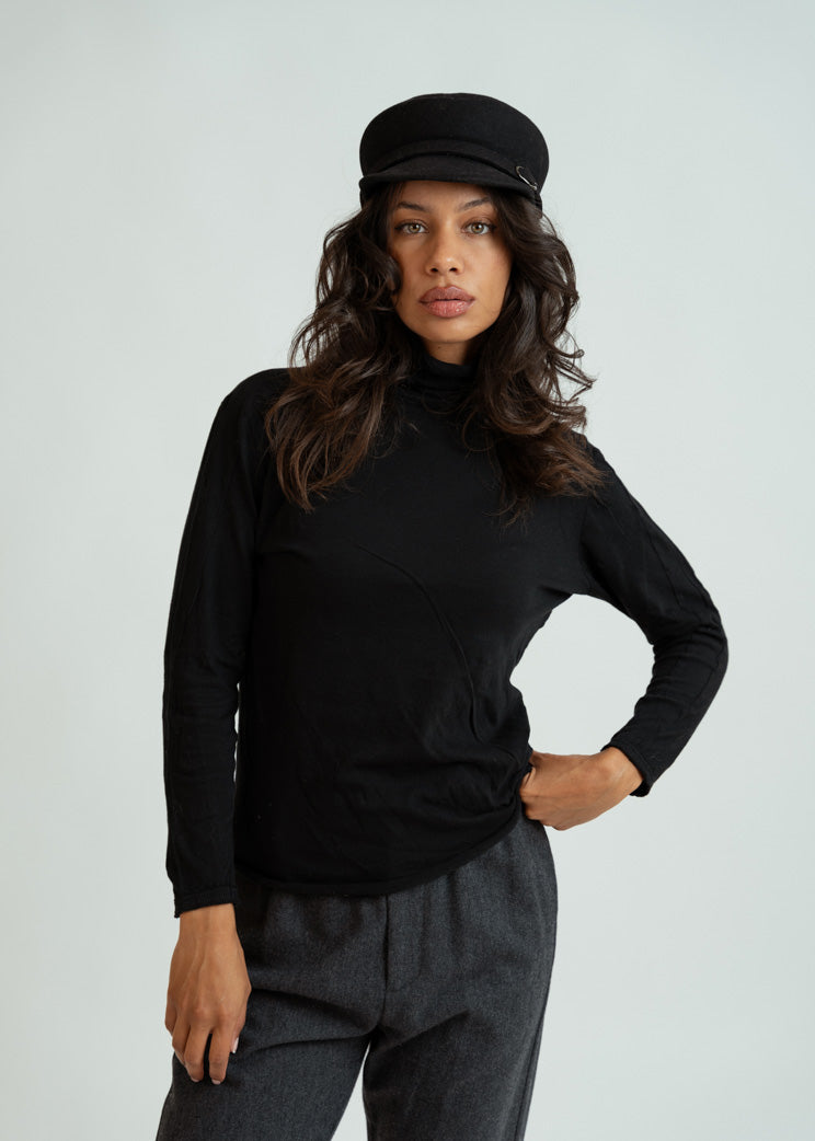 Pas de Calais Black Cotton Wool Rib Turtleneck