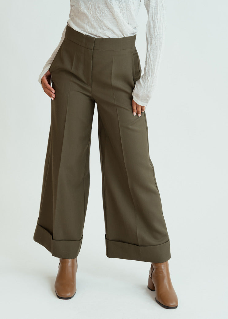 Odeeh Dark Khaki Wool Poplin Pant