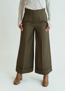 Odeeh Dark Khaki Wool Poplin Pant