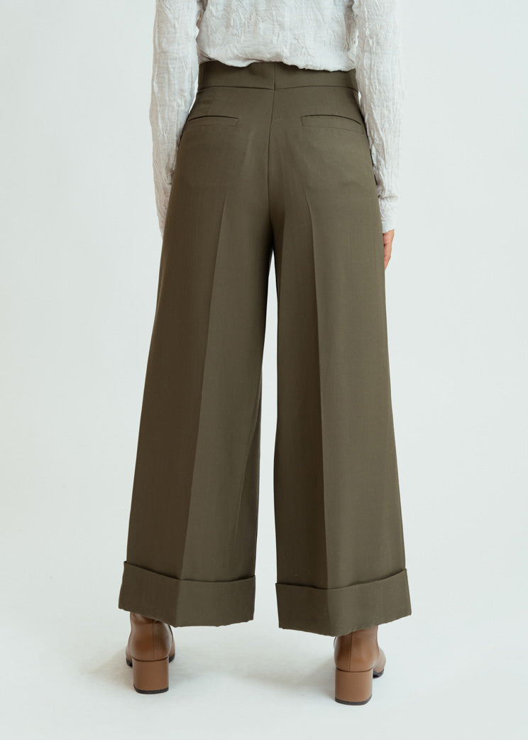 Odeeh Dark Khaki Wool Poplin Pant