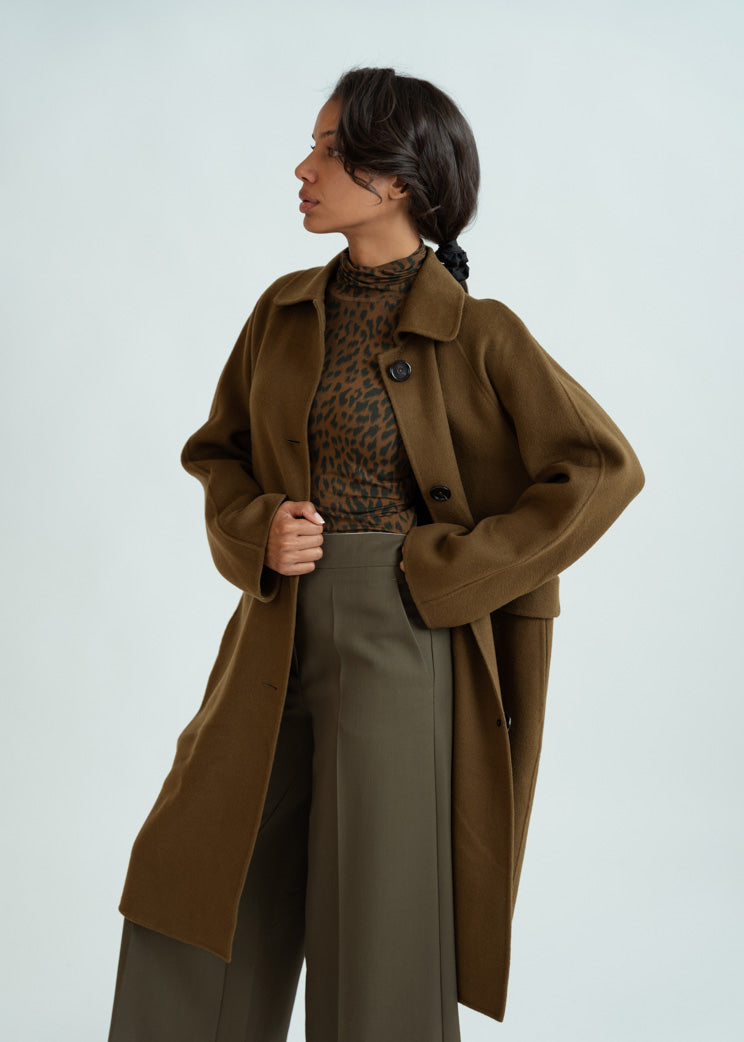 Odeeh Dark Moss Wool Cashmere Long Coat