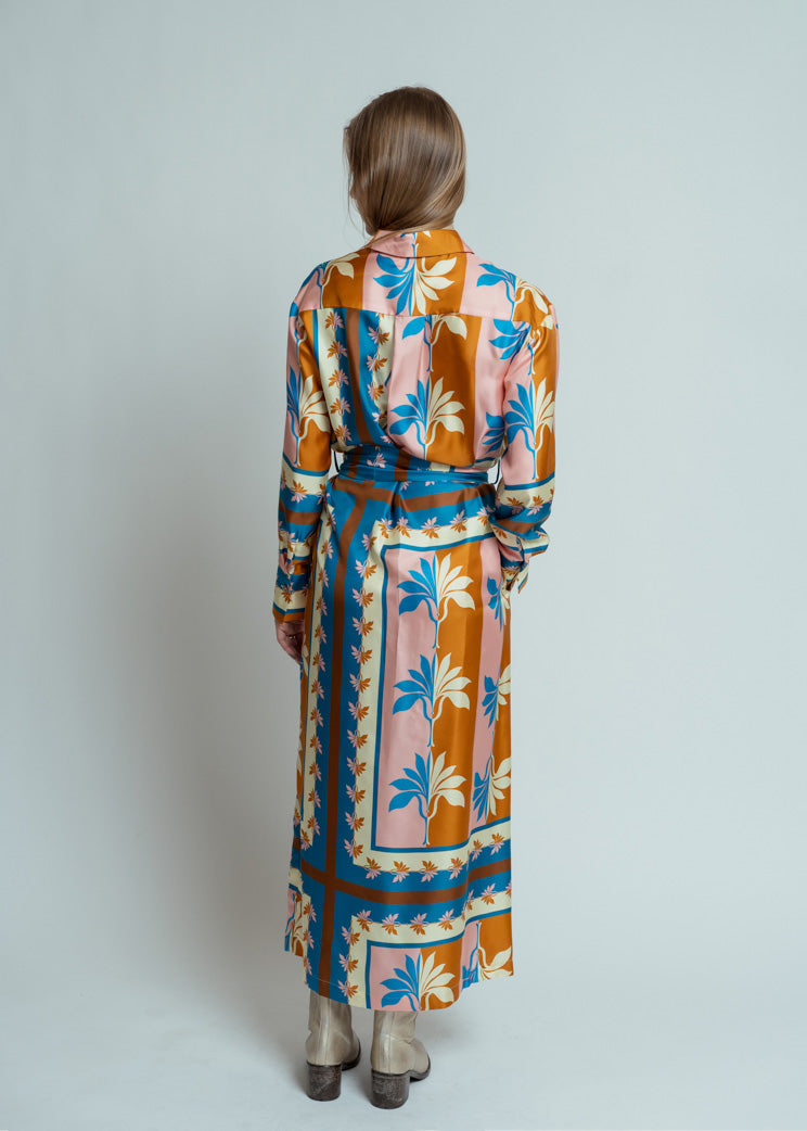 Odeeh Caribbean Blue Silk Palm Fans Dress at Baby & Company