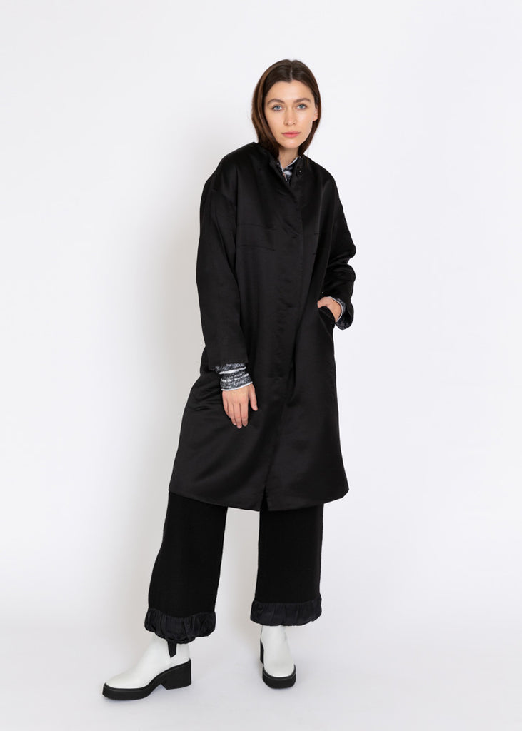 Antipast Black Woven Silk Wool Coat